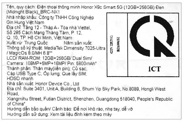 Điện thoại HONOR X9c Smart 5G 12GB/256GB Màu Đen