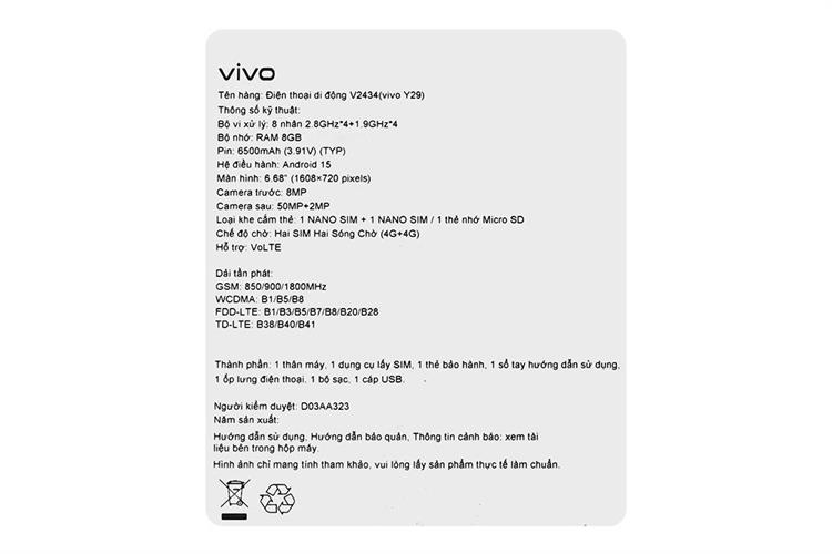 Điện thoại vivo Y29 8GB/256GB Màu Nâu