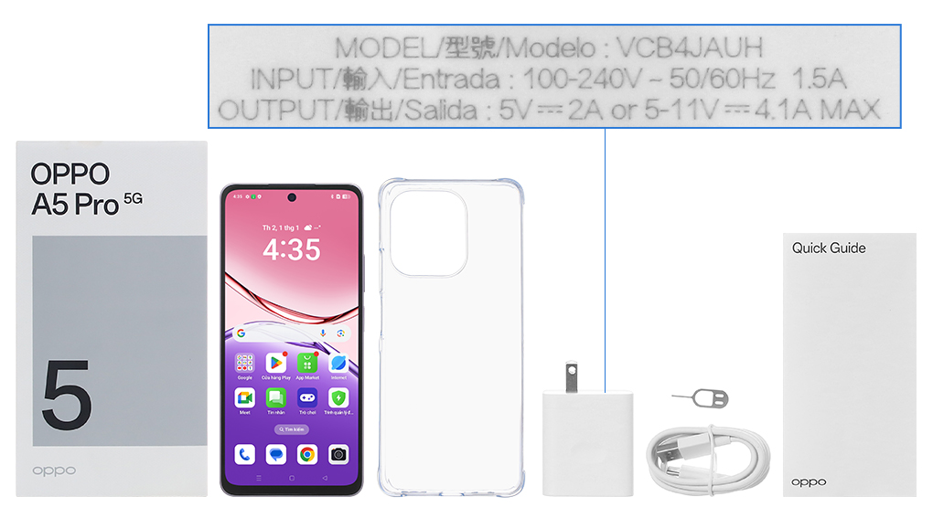 Bộ sản phẩm gồm: Ốp lưng, Sách hướng dẫn, Hộp, Cây lấy sim, Cáp Type C, Củ sạc nhanh Type C
