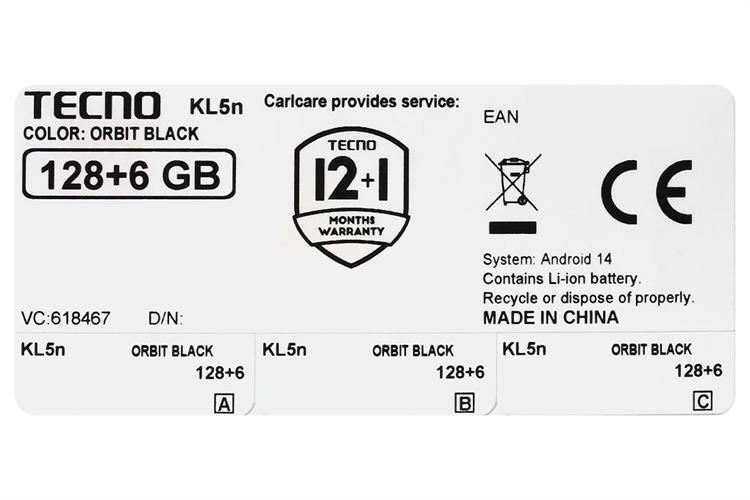 Điện thoại Tecno Spark 30C 6GB/128GB Màu Đen