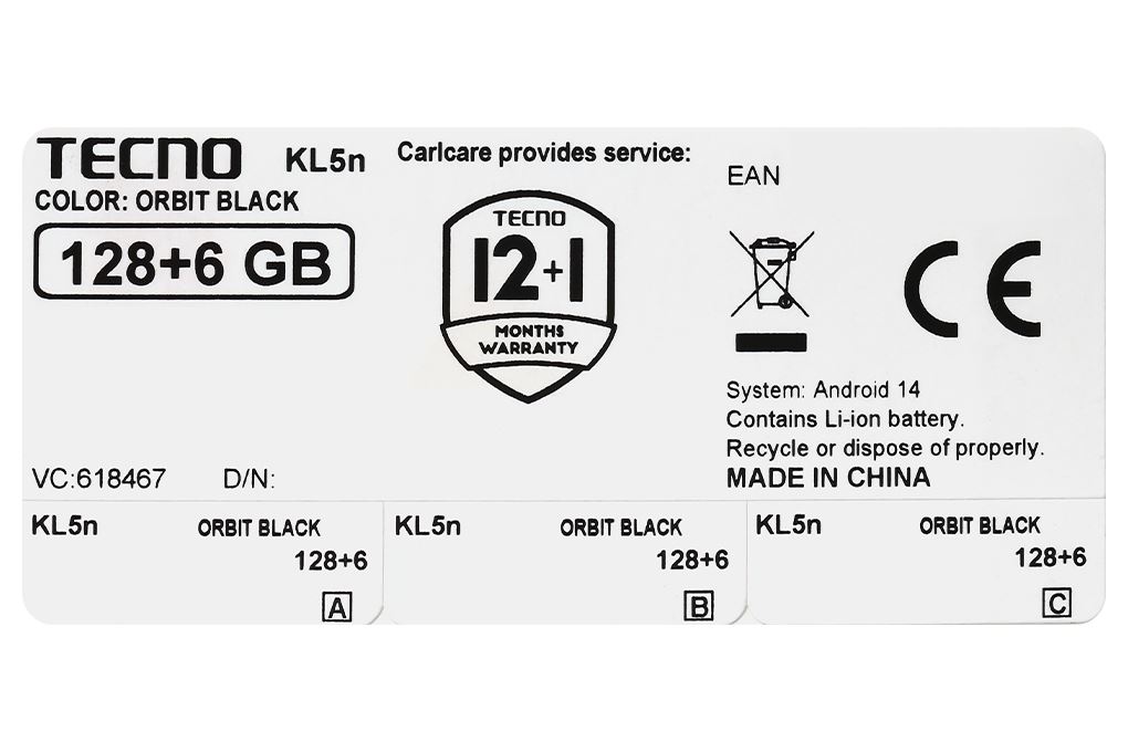Điện thoại Tecno Spark 30C 6GB/128GB Màu Đen