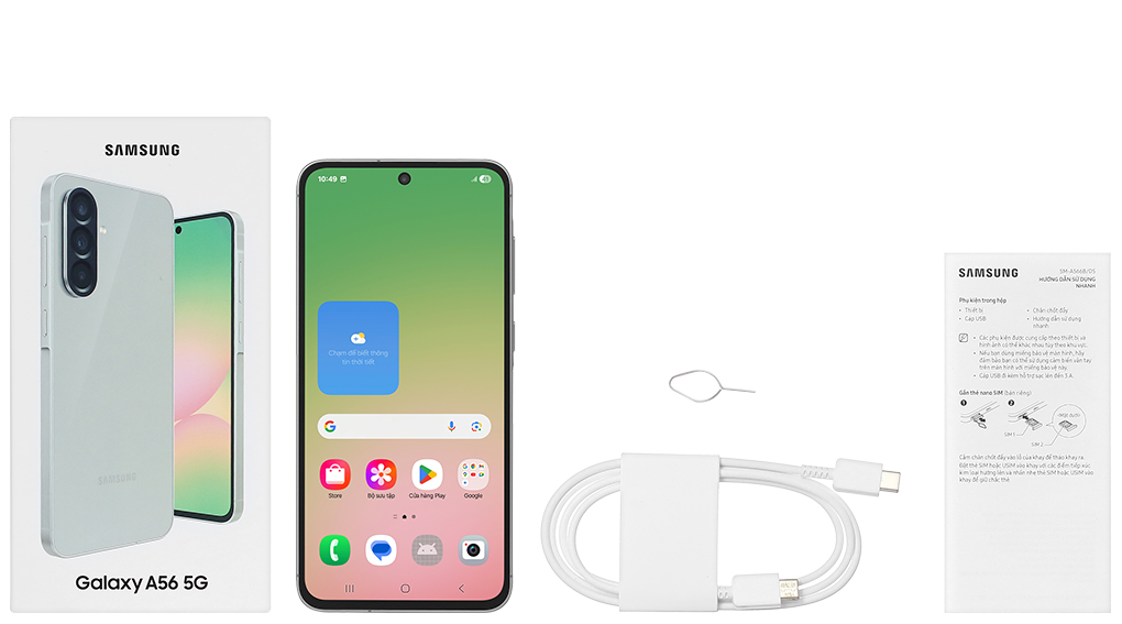 Bộ sản phẩm gồm: Cáp Type C, Cây lấy sim, Hộp, Sách hướng dẫn