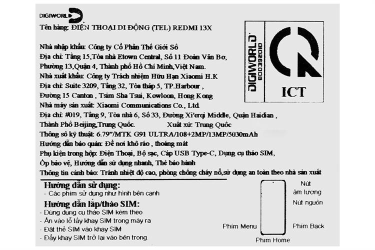 Điện thoại Xiaomi Redmi 13x 8GB/128GB Màu Đen