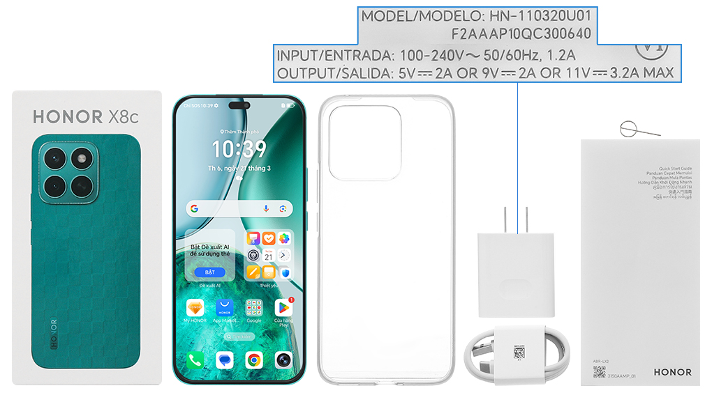 Bộ sản phẩm gồm: Sách hướng dẫn, Hộp, Cây lấy sim, Cáp Type C, Củ sạc nhanh Type C, Ốp lưng, Miếng dán màn hình