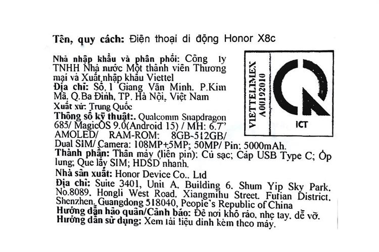 Điện thoại HONOR X8c 8GB/512GB Màu Trắng