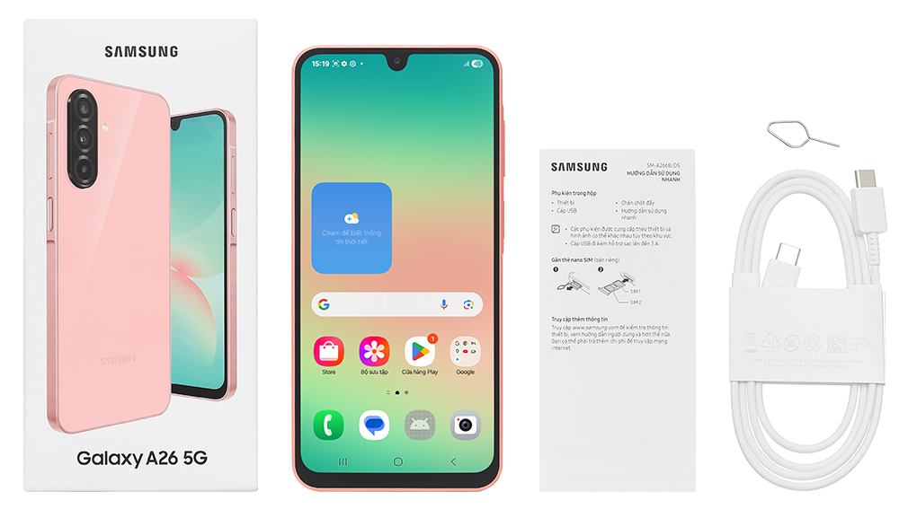 Bộ sản phẩm gồm: Hộp, Sách hướng dẫn, Cây lấy sim, Cáp Type C
