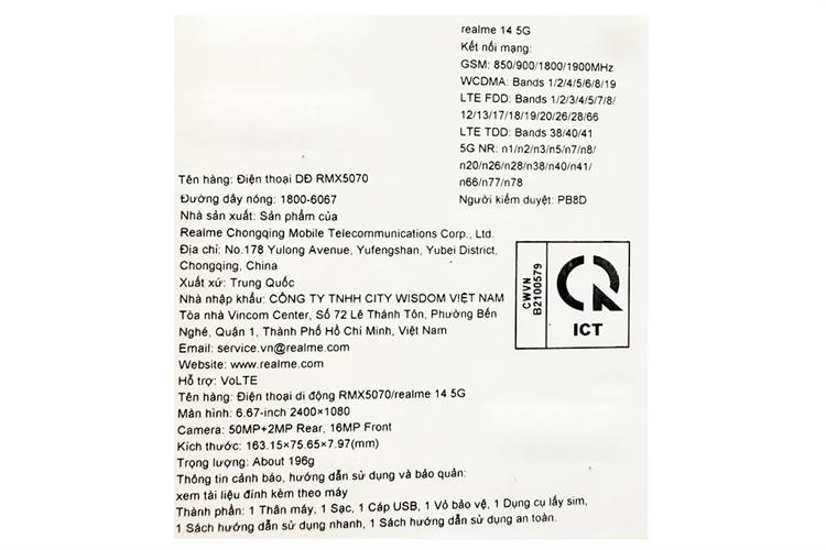 Điện thoại realme 14 5G 12GB/256GB Màu Xám