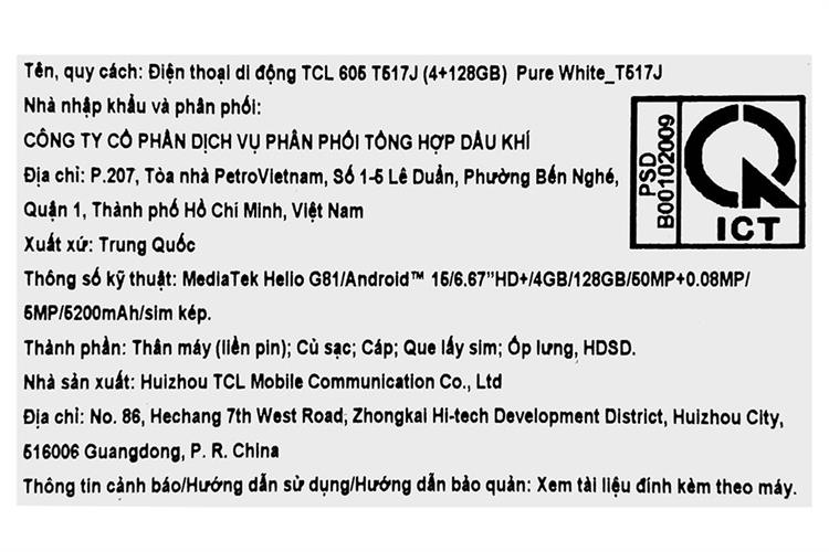 Điện thoại TCL 605 4GB/128GB Màu Trắng