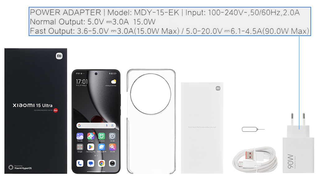 Bộ sản phẩm gồm: Hộp, Sách hướng dẫn, Cây lấy sim, Ốp lưng, Cáp Type C, Củ sạc nhanh rời đầu Type A