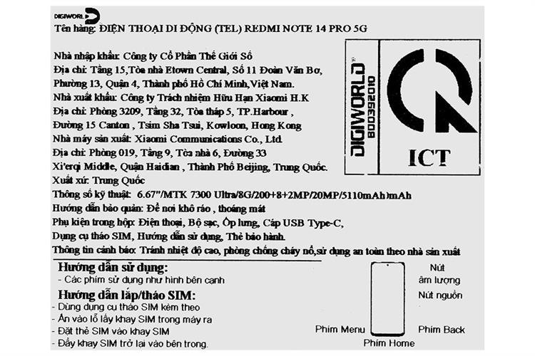 Điện thoại Xiaomi Redmi Note 14 Pro 5G 12GB/512GB Màu Đen