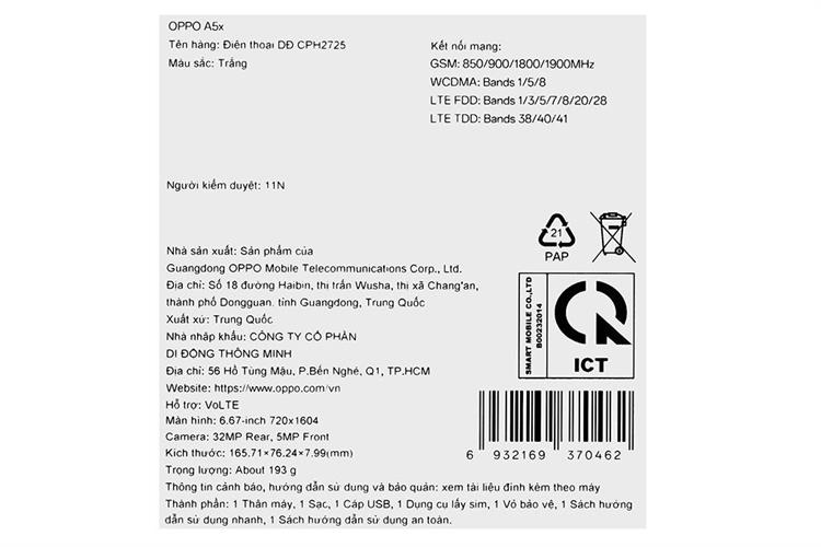 Điện thoại OPPO A5x 4GB/64GB Màu Trắng