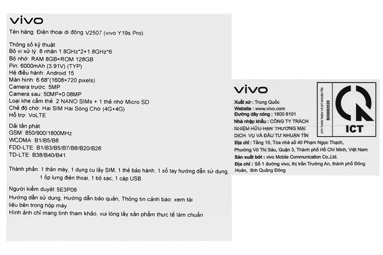 Điện thoại vivo Y19s Pro 4GB/128GB Màu Đen