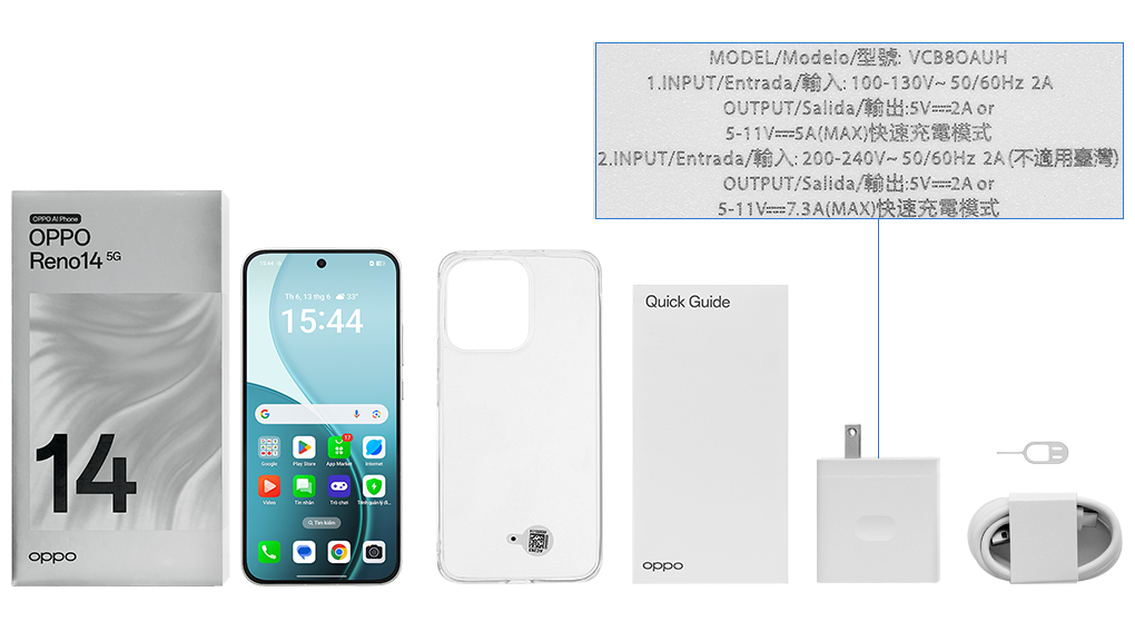 Bộ sản phẩm gồm: Ốp lưng, Sách hướng dẫn, Hộp, Cáp Type C, Cây lấy sim, Củ sạc nhanh rời đầu Type A