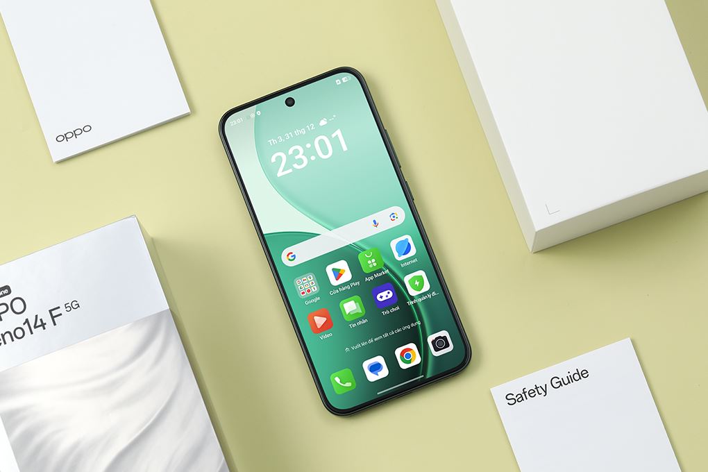Điện thoại OPPO Reno14 F 5G 8GB/256GB Xanh dương/Xanh lá Màu Xanh lá