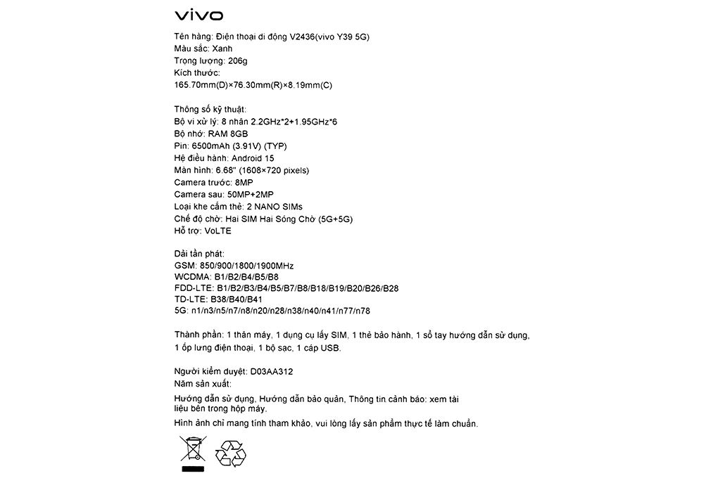 Điện thoại vivo Y39 5G 8GB/128GB Xanh Dương - 13