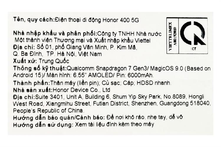 Điện thoại HONOR 400 5G 12GB/512GB Màu Xanh Dương