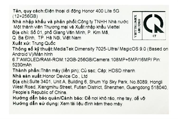 Điện thoại HONOR 400 Lite 12GB/256GB Màu Xanh lá
