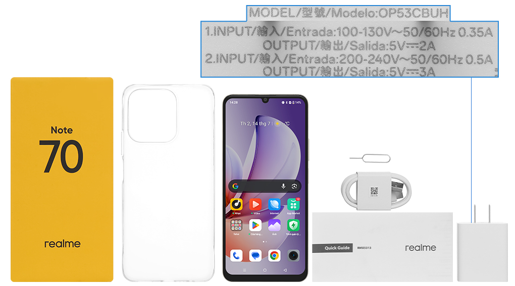 Bộ sản phẩm gồm: Ốp lưng, Miếng dán màn hình, Củ sạc nhanh rời đầu Type A, Cáp Type C, Hộp, Sách hướng dẫn