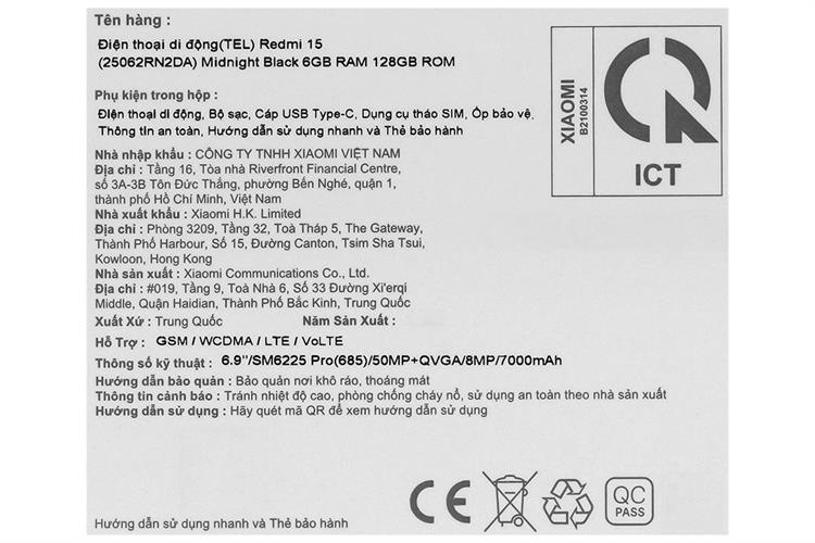 Điện thoại Xiaomi Redmi 15 6GB/128GB Màu Đen