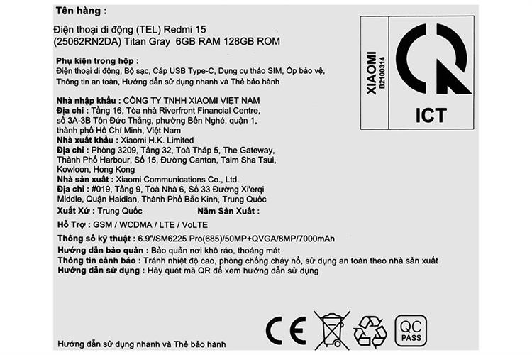 Điện thoại Xiaomi Redmi 15 6GB/128GB Màu Xám