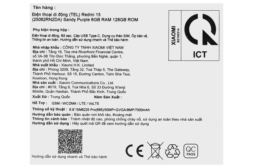 Điện thoại Xiaomi Redmi 15 6GB/128GB Màu Tím