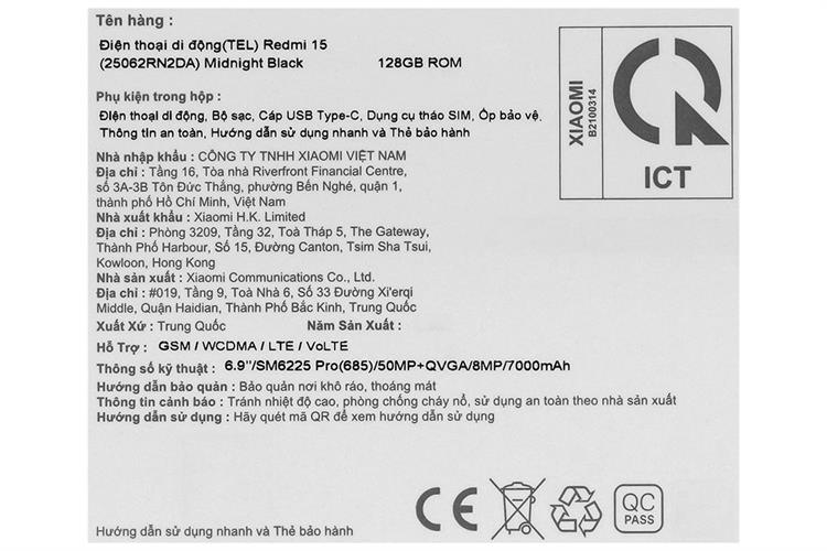 Điện thoại Xiaomi Redmi 15 8GB/128GB Màu Đen