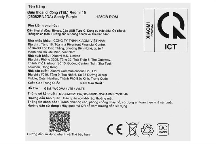 Điện thoại Xiaomi Redmi 15 8GB/128GB Màu Tím