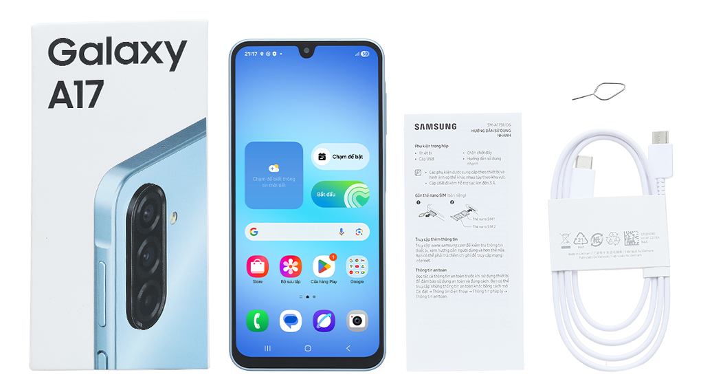 Bộ sản phẩm gồm: Cáp Type C, Cây lấy sim, Hộp, Sách hướng dẫn