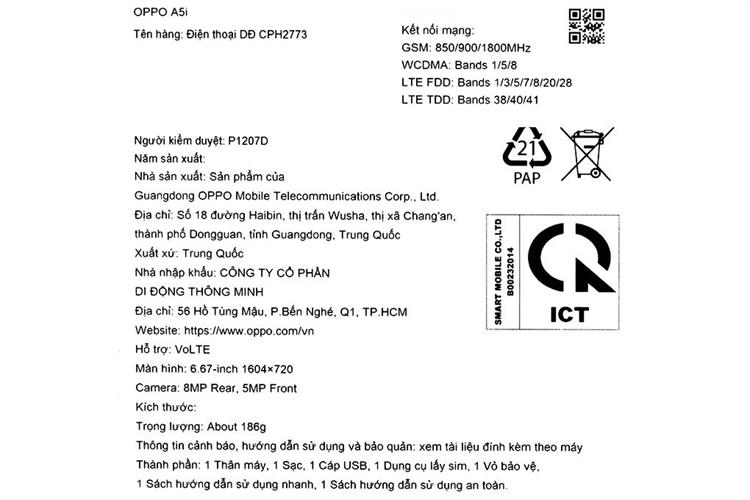 Điện thoại OPPO A5i 6GB/128GB Màu Đỏ
