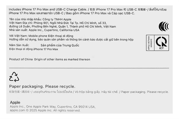 Điện thoại iPhone 17 Pro Max 1TB Màu Bạc