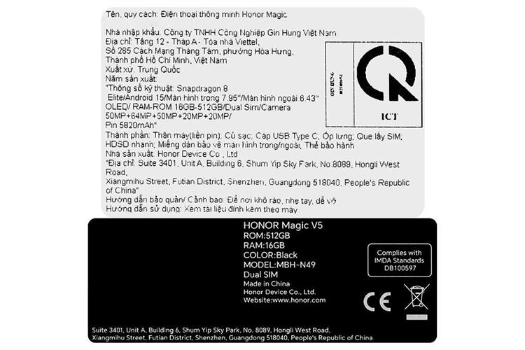 Điện thoại HONOR Magic V5 5G 16GB/512GB Màu Trắng