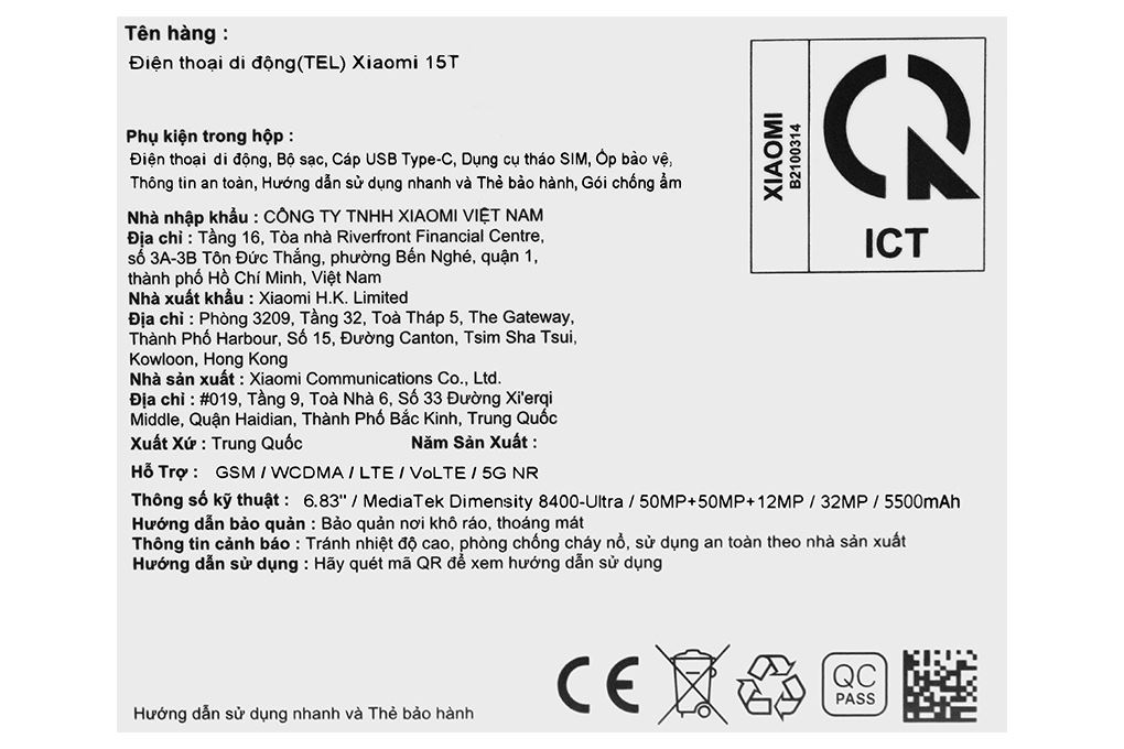 Điện thoại Xiaomi 15T 5G 12GB/256GB Màu Đen