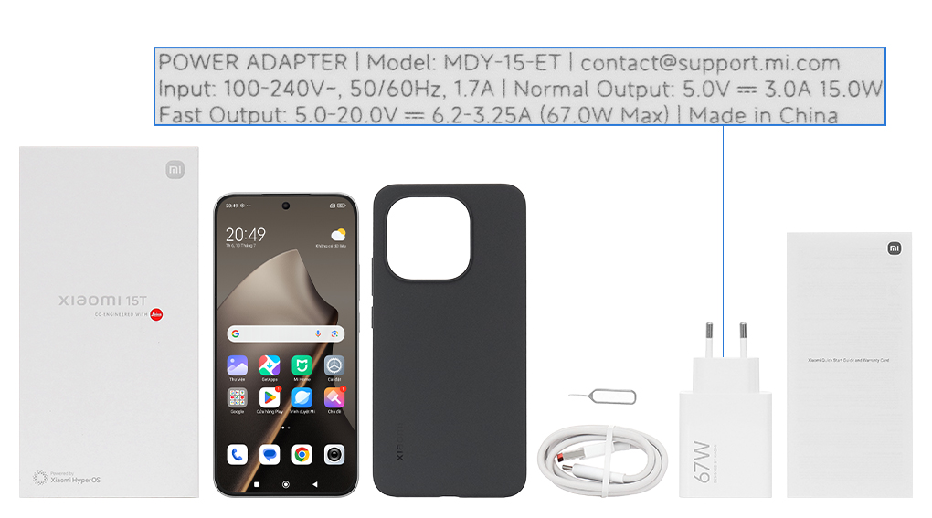 Bộ sản phẩm gồm: Cáp Type C, Cây lấy sim, Củ sạc nhanh rời đầu Type A, Hộp, Sách hướng dẫn, Ốp lưng