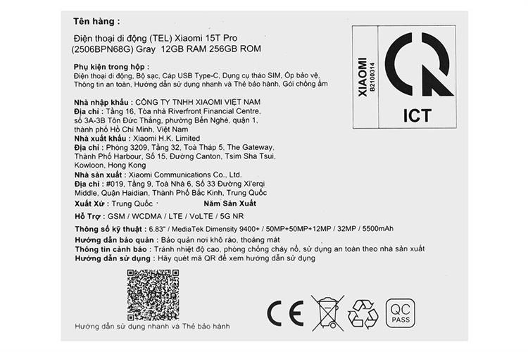 Điện thoại Xiaomi 15T Pro 5G 12GB/256GB Màu Xám