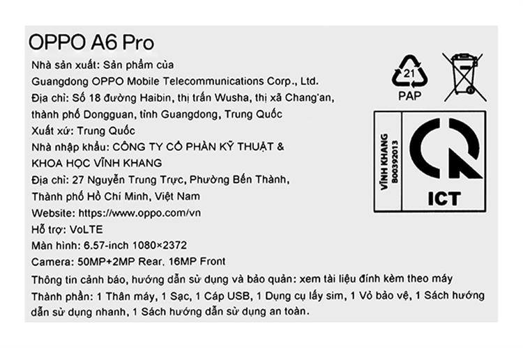 Điện thoại OPPO A6 Pro 8GB/256GB Màu Xanh Dương