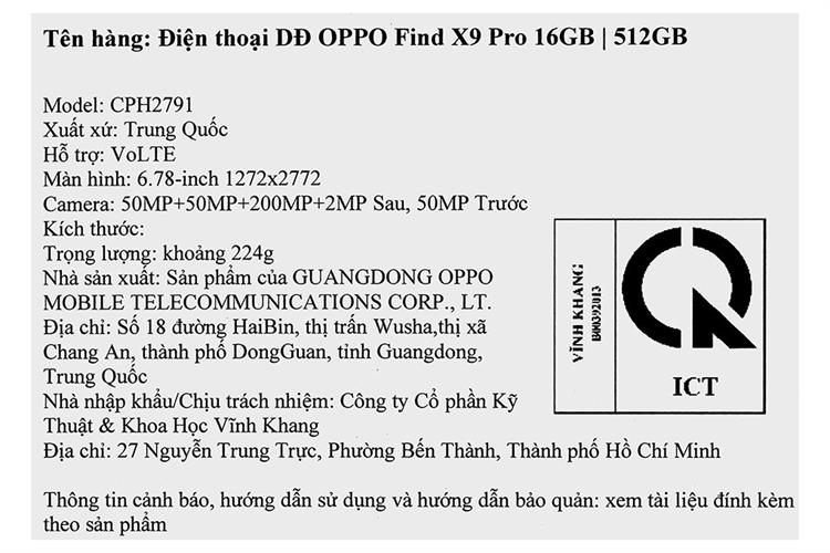 Điện thoại OPPO Find X9 Pro 5G 16GB/512GB Màu Trắng