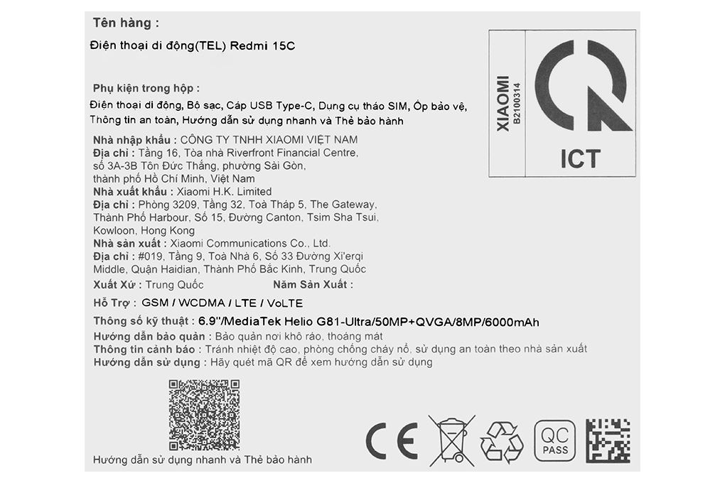 Điện thoại Xiaomi Redmi 15C 6GB/128GB Màu Xanh Dương
