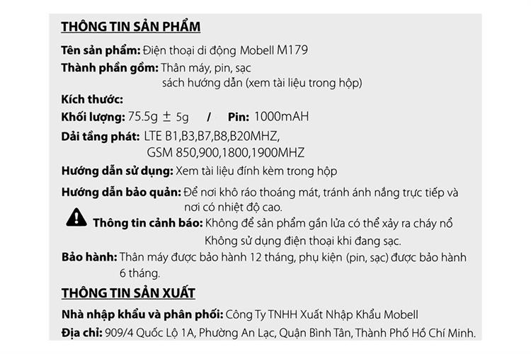 Điện thoại Mobell M179 Màu Vàng