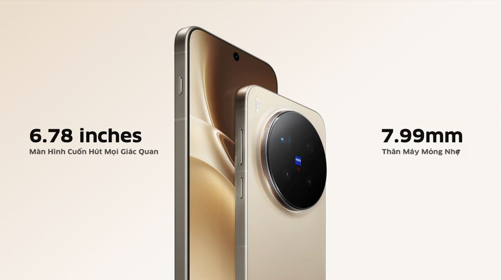 vivo X300 Pro với thiết kế kính 3D nguyên khối, mỏng 7.99 mm, giúp dễ dàng thao tác bằng một tay, mang lại vẻ ngoài cao cấp vivo X300 Pro với thiết kế kính 3D nguyên khối, mỏng 7.99 mm, giúp dễ dàng thao tác bằng một tay, mang lại vẻ ngoài cao cấp