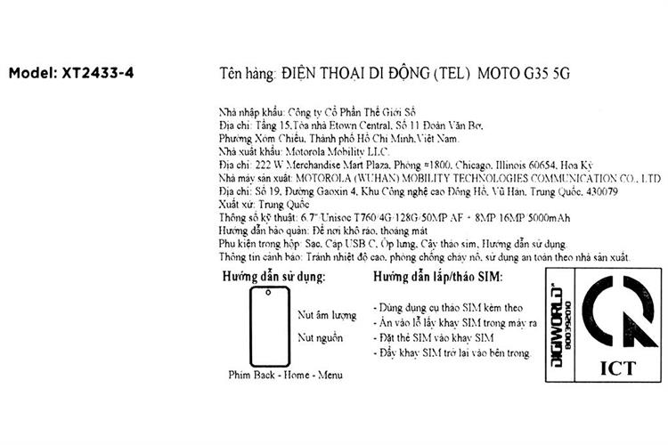Điện thoại Motorola G35 5G 4GB/128GB Màu Đen
