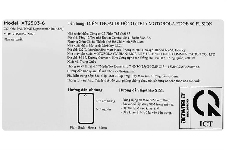 Điện thoại Motorola Edge 60 Fusion 5G 8GB/256GB Màu Xám