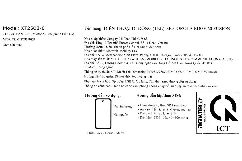 Điện thoại Motorola Edge 60 Fusion 5G 8GB/256GB Màu Xanh Nước Biển