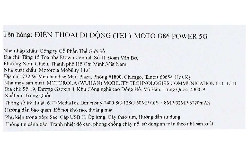 Điện thoại Motorola G86 POWER 5G 8GB/128GB Màu Xanh tím