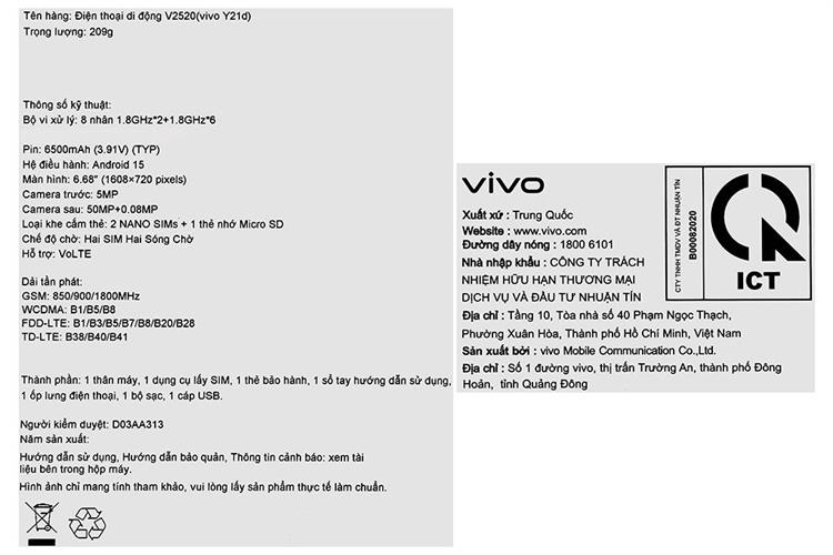 Điện thoại vivo Y21d 4GB/128GB Màu Tím