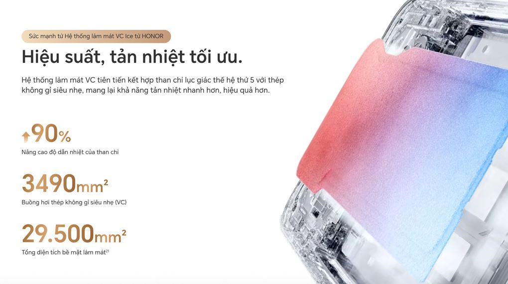 HONOR X9d với hệ thống làm mát VC bằng thép không gỉ, giúp duy trì hiệu năng ổn định, vận hành mượt mà khi chơi game nặng HONOR X9d với hệ thống làm mát VC bằng thép không gỉ, giúp duy trì hiệu năng ổn định, vận hành mượt mà khi chơi game nặng