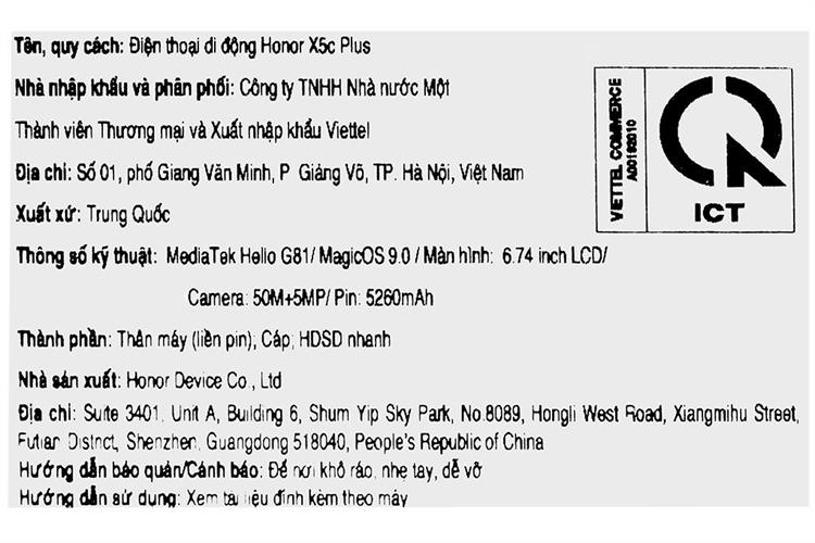 Điện thoại HONOR X5c Plus 4GB/128GB Màu Đen