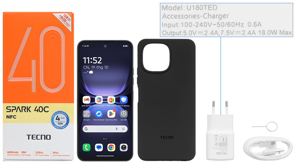 Bộ sản phẩm gồm: Hộp, Sách hướng dẫn, Miếng dán màn hình, Ốp lưng, Cáp Type C, Củ sạc nhanh Type C, Cây lấy sim