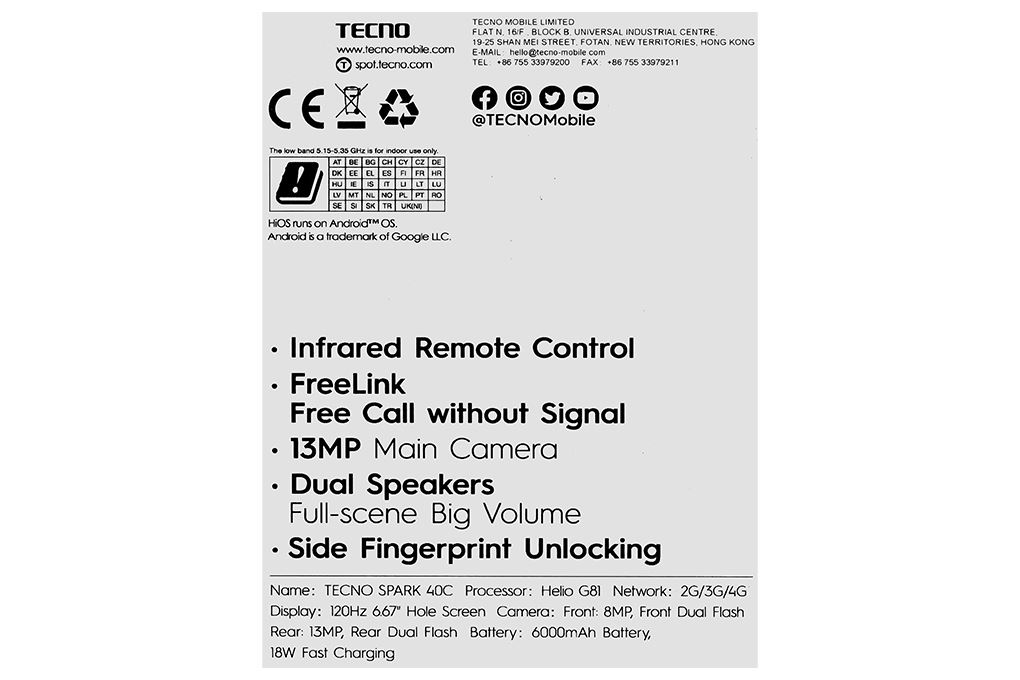 Điện thoại Tecno Spark 40C 4GB/128GB Màu Đen