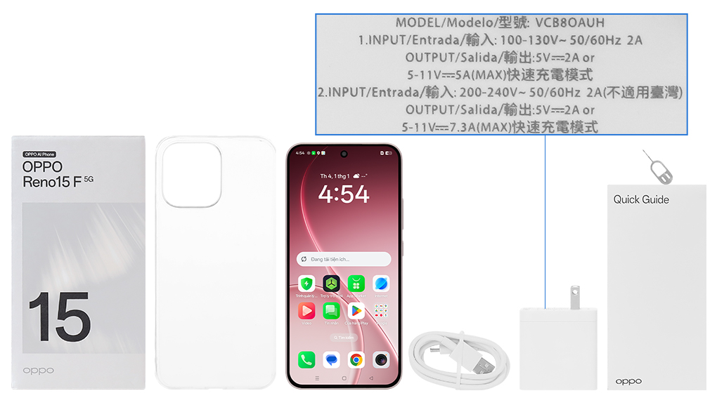 Bộ sản phẩm gồm: Ốp lưng, Sách hướng dẫn, Hộp, Cáp Type C, Củ sạc nhanh rời đầu Type A, Cây lấy sim
