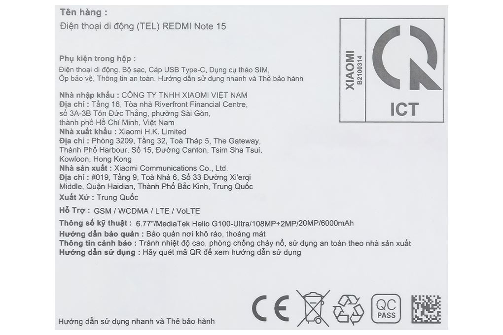 Điện thoại Xiaomi Redmi Note 15 6GB/128GB Màu Tím